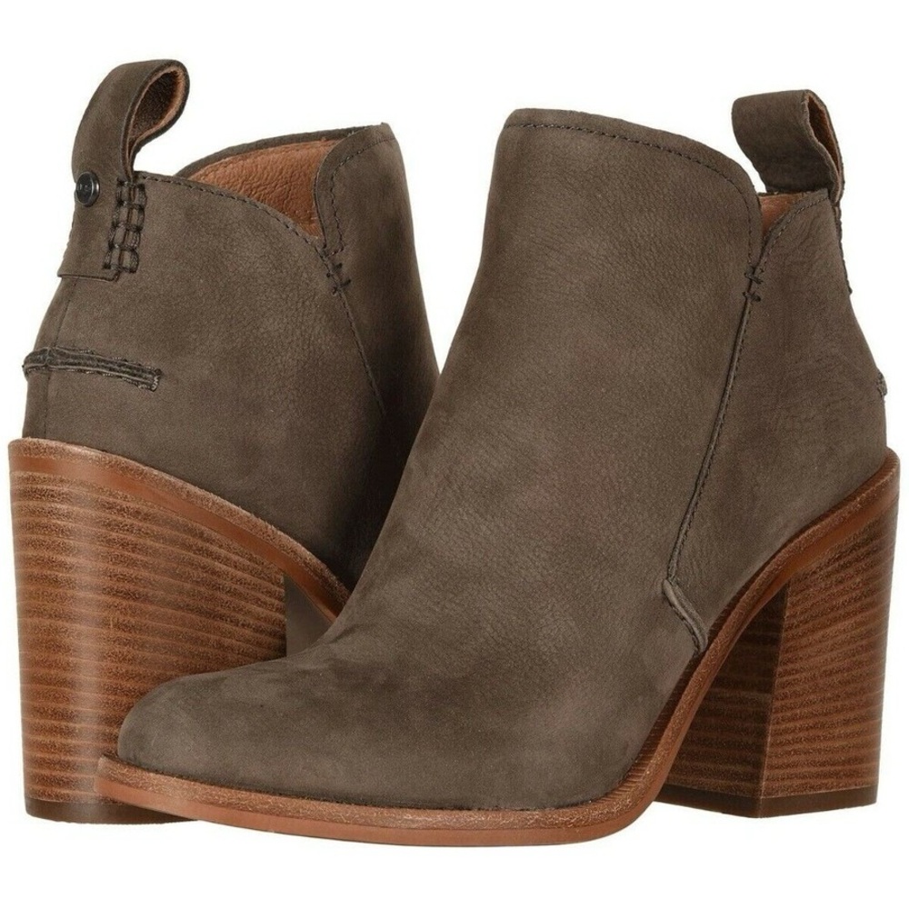 UGG Pixley Stacked Block Heel Ankle Boots Mysterious Nubuck Leather